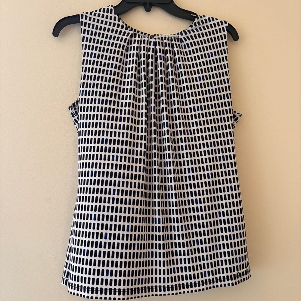 Calvin Klein Black White Sleeveless Blouse Medium Geometric Workwear